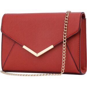 Women Elegant Faux Leather Evening Envelope Clutch  A-red